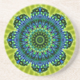 Porta-copos De Arenito Flor lightgreen verde do azul   da mandala
