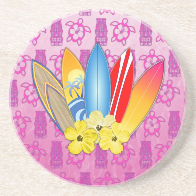 Porta-copos De Arenito Flores da prancha e do hibiscus (Frente)