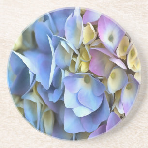 Porta-copos De Arenito Flores de Hydrangea Azul e Rosa