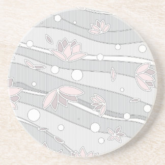 Porta-copos De Arenito Flores de Lotus Rosa em Stripes Brancas