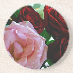 Porta-copos De Arenito flores de rosa rosa e vermelha