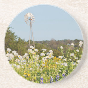 Porta-copos De Arenito Flores Silvestres e Moinho de Vento no Texas Hill