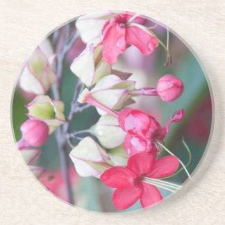 Porta-copos De Arenito Flores Tropicais Vermelhas Rosa e Branca