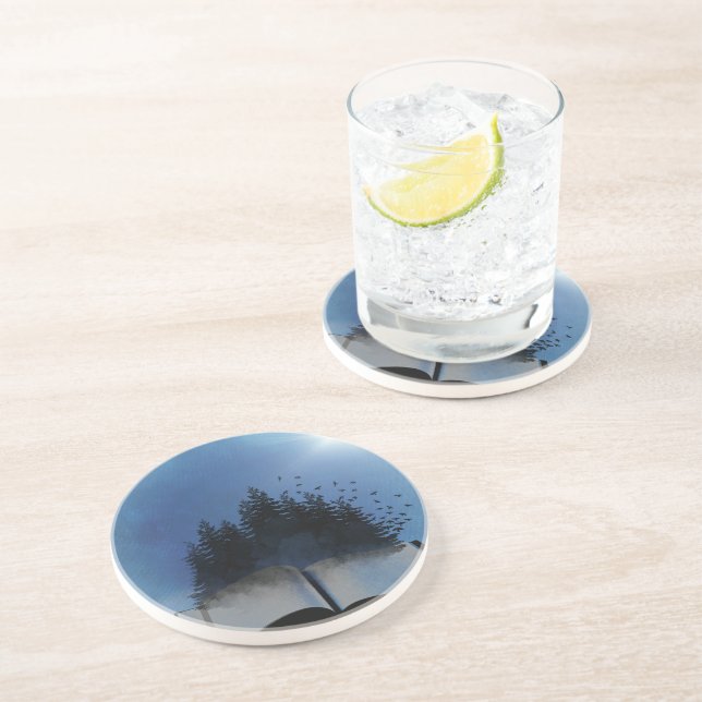 Porta-copos De Arenito Floresta de Livro Aberto (Lateral)