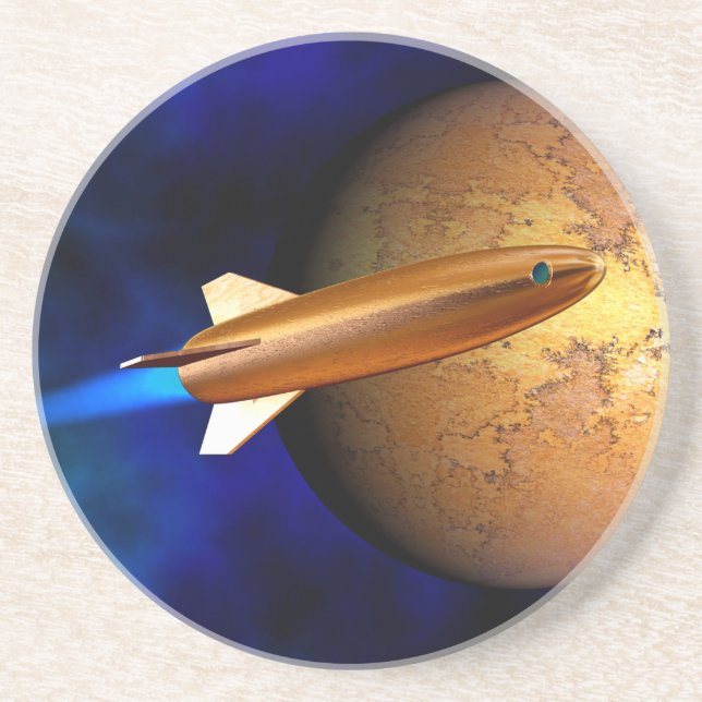 Porta-copos De Arenito foguete vintage (Frente)