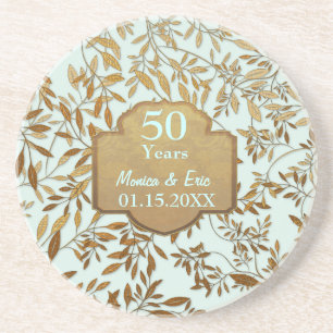 Porta-copos De Arenito Folgas do 50º Aniversário de Casamento Dourado