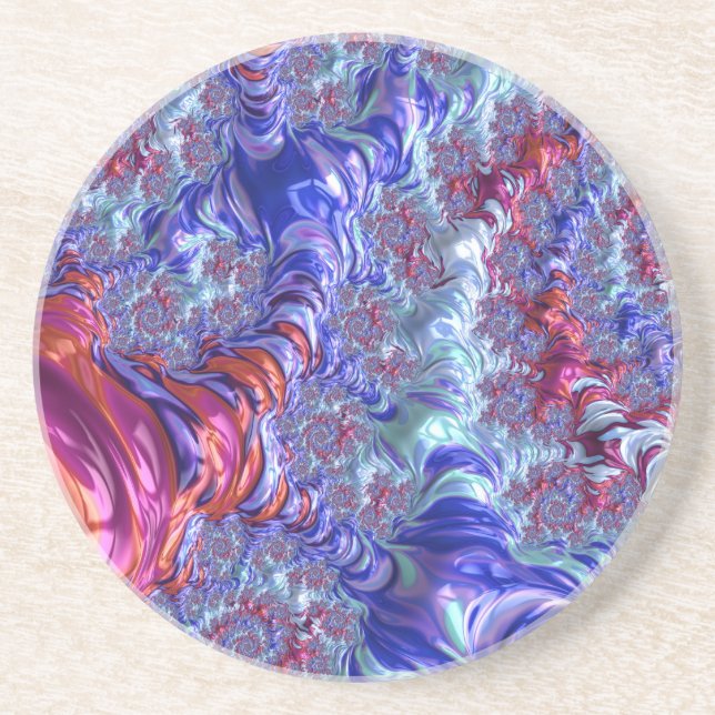 Porta-copos De Arenito Fractal Abstrato digital de trippy Groovy colorido (Frente)