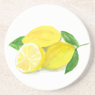 Porta-copos De Arenito Fruta de impressão de limão amarelo