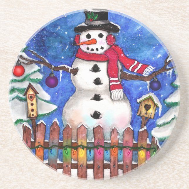 Porta-copos De Arenito Garden Snowman (Frente)