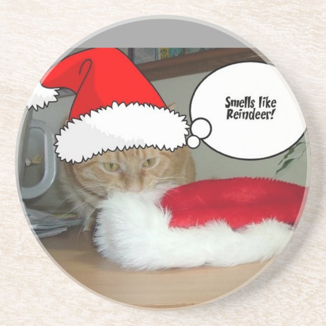 Porta-copos De Arenito Gato de Tabby Laranja Natal (Frente)