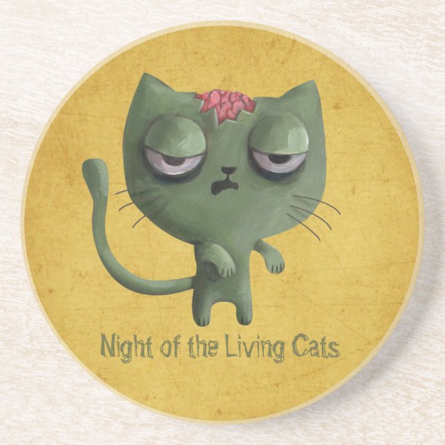 Porta-copos De Arenito Gato do zombi (Frente)