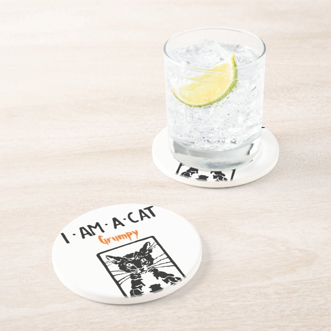 Porta-copos De Arenito Gato Preto Grumpy para a Pessoa Grumpy ou Gato (Lateral)