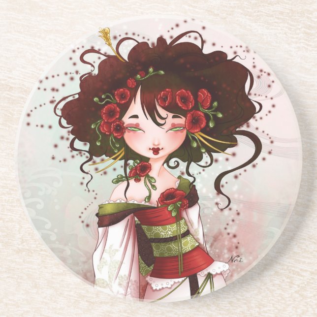 Porta-copos De Arenito Geisha papoila (Frente)