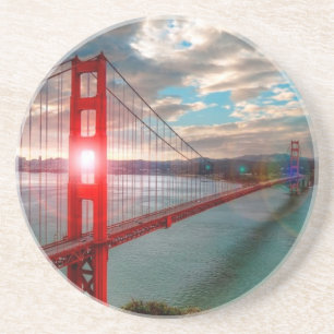 Porta-copos De Arenito Golden gate bridge com o Sun que brilha