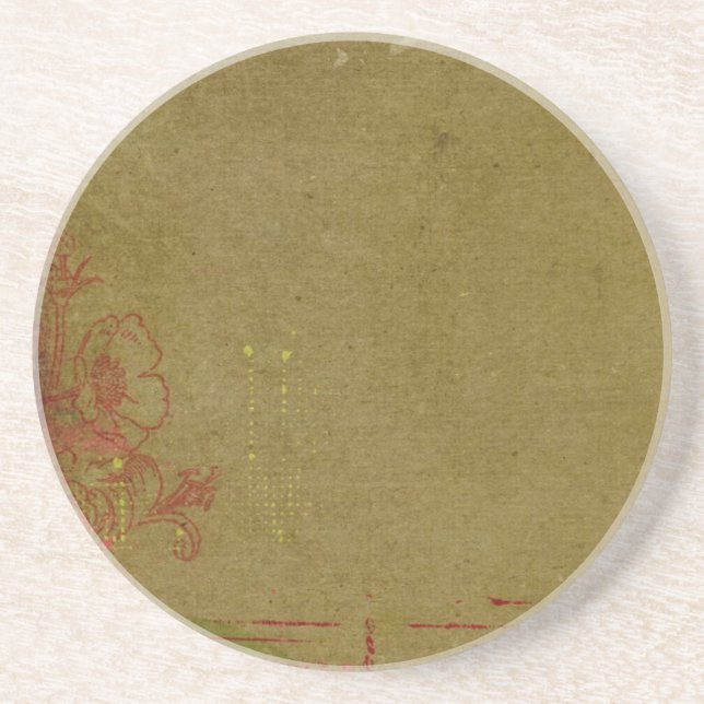 Porta-copos De Arenito Grafite Grungente Com Floral Vermelho (Frente)