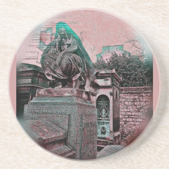 Porta-copos De Arenito Grunge Paris Grave (Frente)