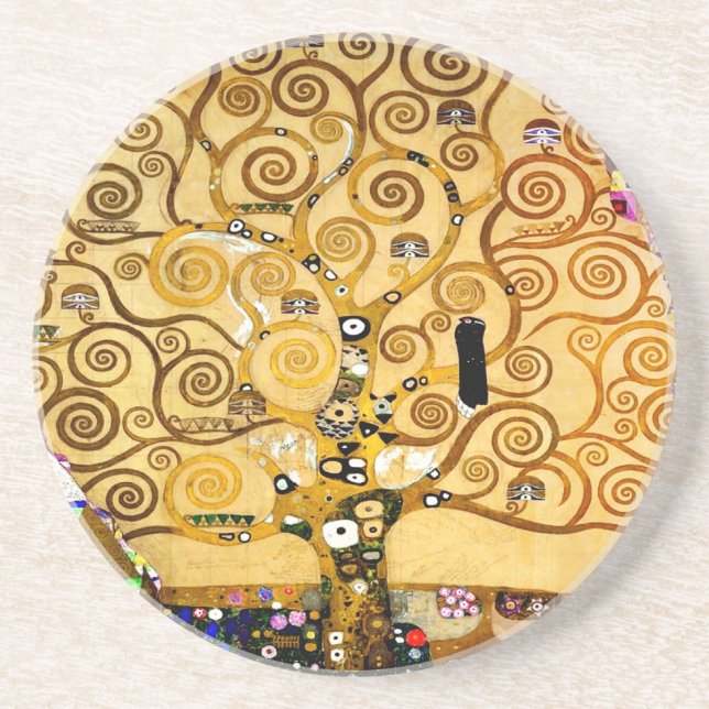 Porta-copos De Arenito Gustav Klimt Tree of Life: Art Nouveau Symbolista (Frente)