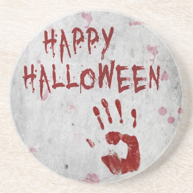 Porta-copos De Arenito Halloween Bloody Handprint (Frente)