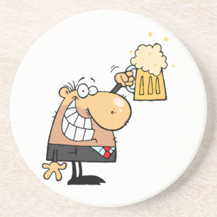Porta-copos De Arenito homem feliz desenho animado celebrando com cerveja