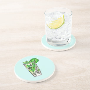 Porta-copos De Arenito Hortelã Mojito no cocktail da aguarela do verão