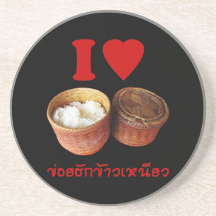 Porta-copos De Arenito I Heart [Love] Sticky Rice [Khao Niao] - Isan Tail