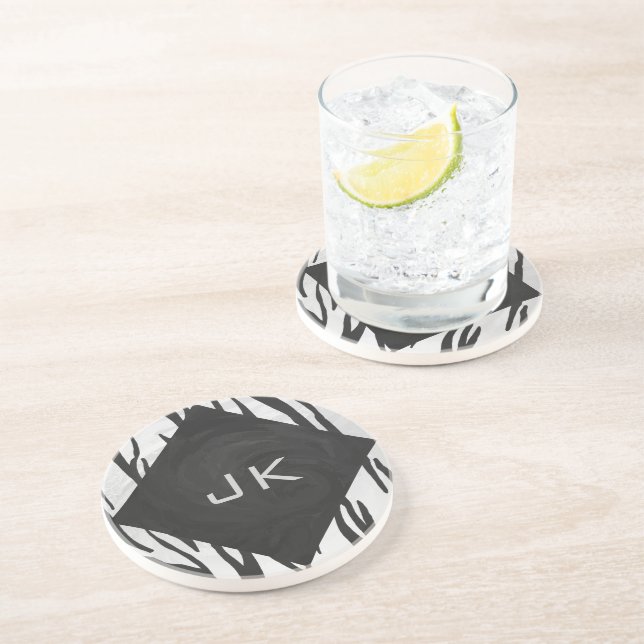 Porta-copos De Arenito Impressão branco e preto monograma (Lateral)