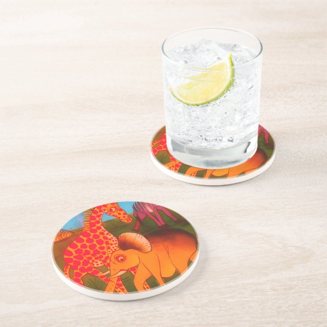 Porta-copos De Arenito Impressão de Arte Animal Africano (Lateral)