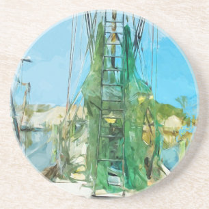 Porta-copos De Arenito Impressionismo com Abstrato de barcos de camarão