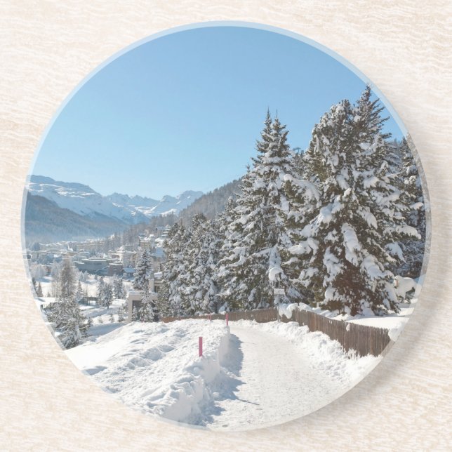 Porta-copos De Arenito Inverno em St. Moritz (Frente)