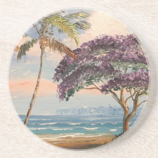 Porta-copos De Arenito Jacaranda na praia (Frente)