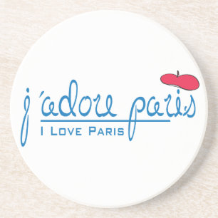 Porta-copos De Arenito j'adore Paris (amor Paris de I) com boina vermelha