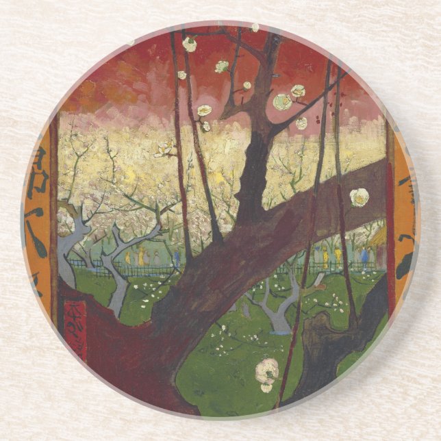 Porta-copos De Arenito Japoneses de Van Gogh depois de Hiroshige (Frente)