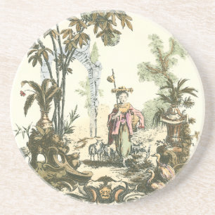 Porta-copos De Arenito Jardim Asiático com Mulher e Animais