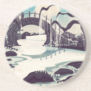 Porta-copos De Arenito Jardim de Meditação Japonês Vintage