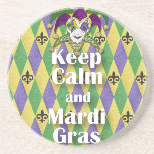 Porta-copos De Arenito Jester Mask Keep Calm e Mardi Gras