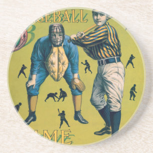 Porta-copos De Arenito Jogadores de beisebol esportivo vintage no jogo em