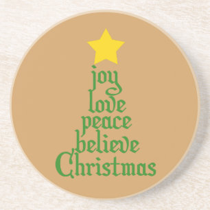 Porta-copos De Arenito Joy, Love, Peace, Acredite, Natal