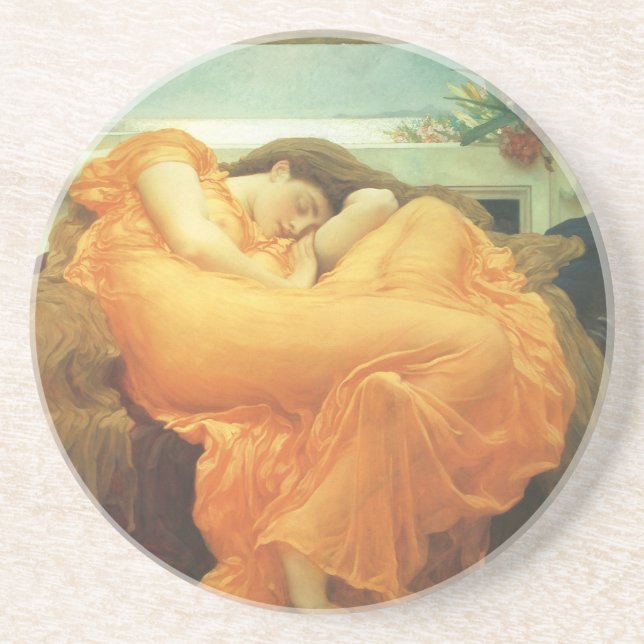 Porta-copos De Arenito Junho flamejante por Lord Frederic Leighton (Frente)