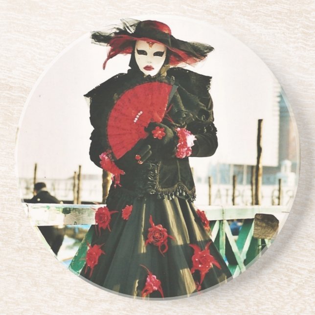 Porta-copos De Arenito Kabuki Geisha Design (Frente)