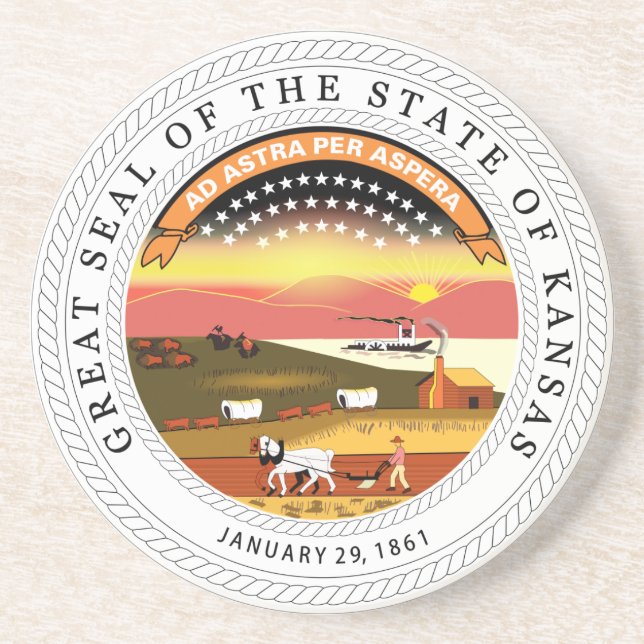 Porta-copos De Arenito Kansas State Seal (Frente)