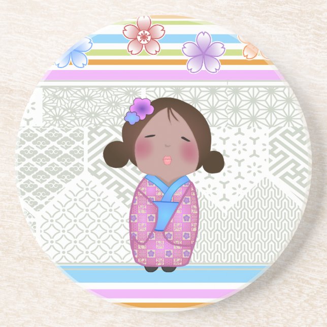 Porta-copos De Arenito kokeshi sakura (Frente)
