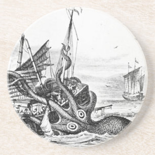 Porta-copos De Arenito Kraken/polvo Eatting um navio de pirata,