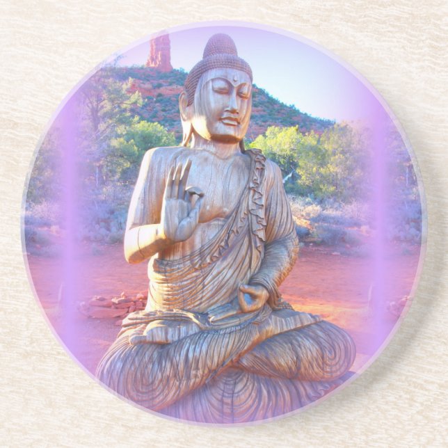 Porta-copos De Arenito lavanda aura buddha (Frente)
