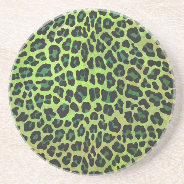 Porta-copos De Arenito Leopardo Negro e Impressão Verde (Frente)