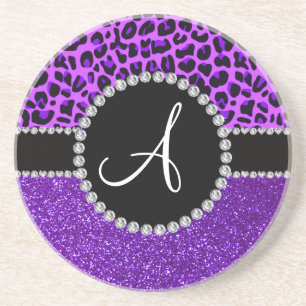 Porta-copos De Arenito Leopardo roxo de néon do brilho roxo do índigo d