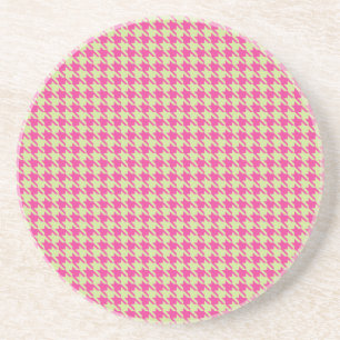 Porta-copos De Arenito Limão de limão e rosa quente houndstooth