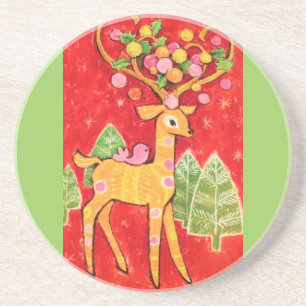 Porta-copos De Arenito Linda Meio século Vintage Reindeer