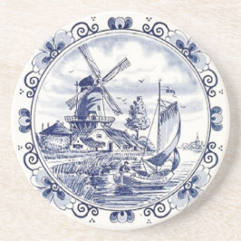 Porta-copos De Arenito Lindo Barco à Vela com Moinho de Vento Vintage Del