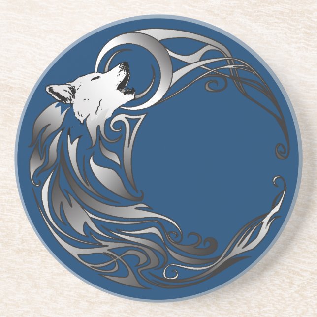 Porta-copos De Arenito Lobo Tribal - Sombreado (Frente)