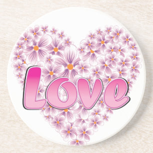 Porta-copos De Arenito Love Daisy Heart Pink
